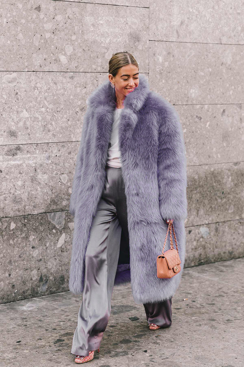 European Topeka long-haired coat Street hipster thick fur lapel coat in autumn and winter.
