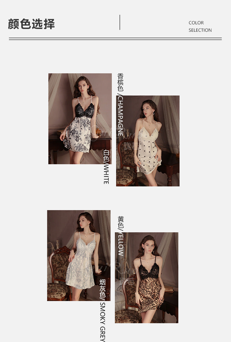 DZ Gorgeous Sweet Floral Sexy Nightdress Pure Desire with Chest Pads Sheer Lace Plus Size Nightgown Home Set4900