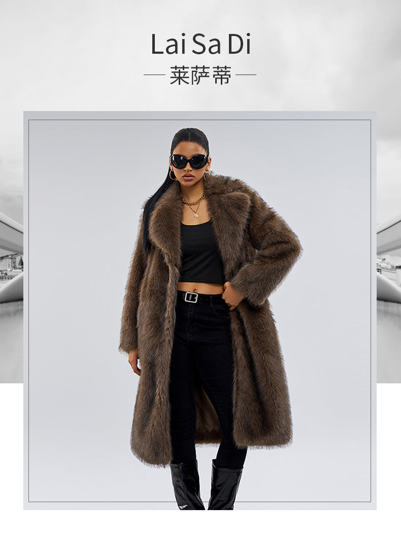 Cross-Border Source Autumn Winter New Fur Long Coat Fashionable Women's Casual Coat