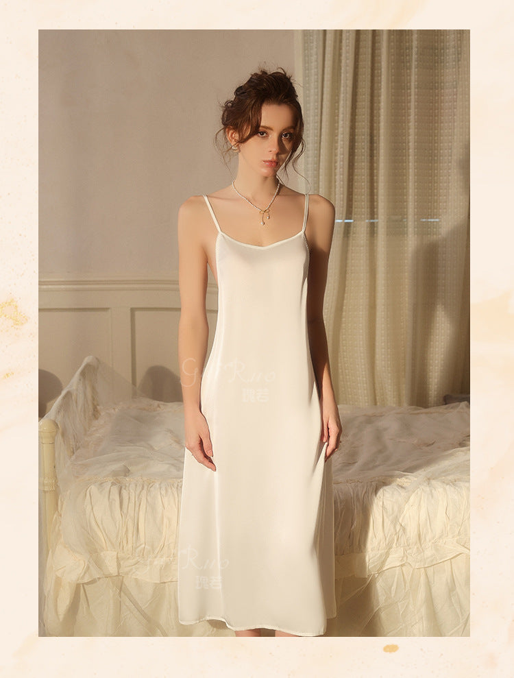 DZ Magnificent Pure Desire Backless V Lure Collar Ice Silk Camisole Nightdress Mesh Robe Women's Homewear Set5485