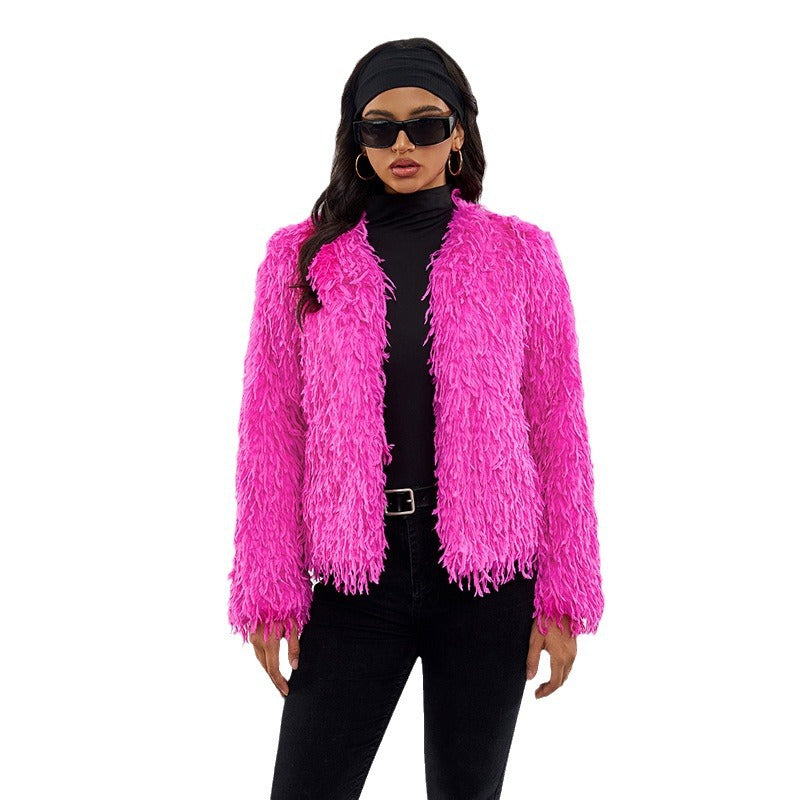 European and American Street Style Fur Coat Amazon Cross-Border Fur Jacket Solid Color Short Fur Coat