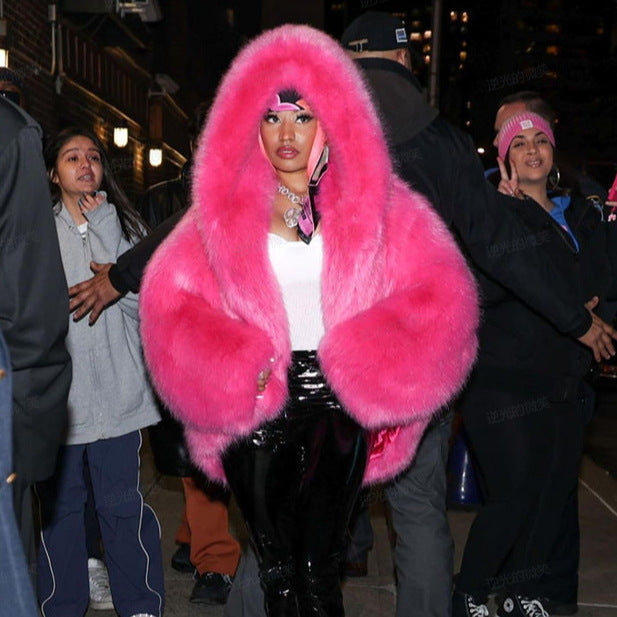 New fried street environmental protection fur fox hooded coat female Korean version of high sense.