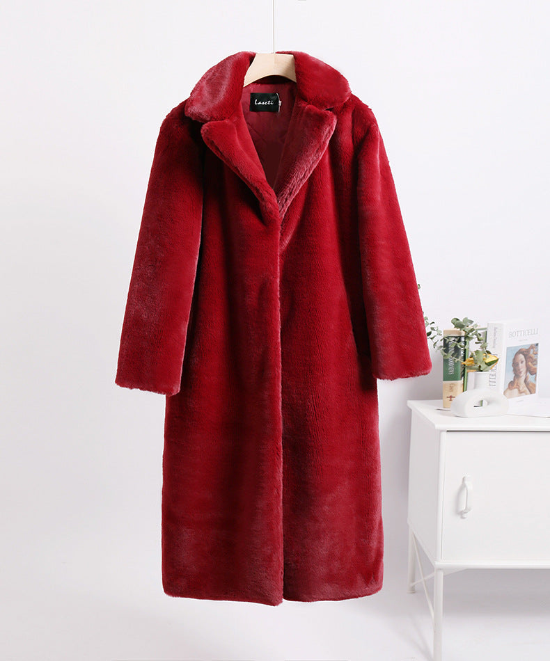 Loose mink fur stitching long coat Mao Mao suit collar women's coat