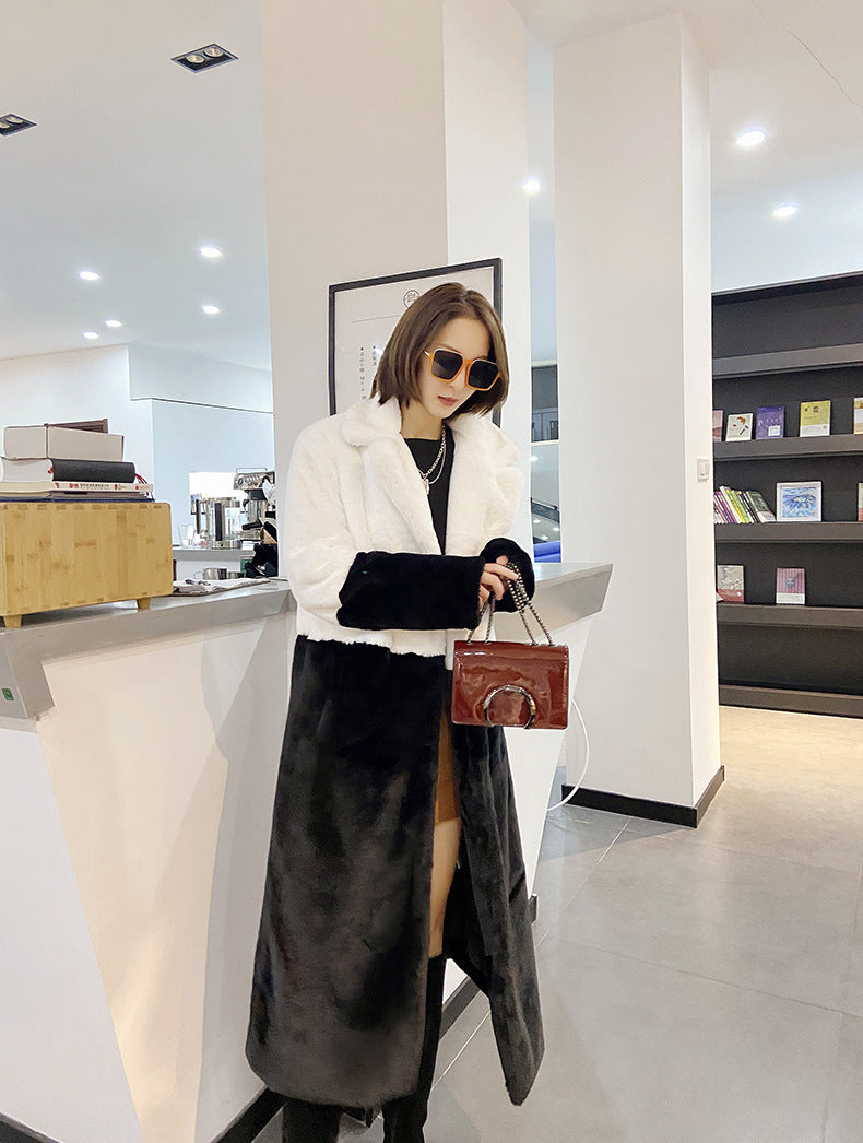 Loose mink fur stitching long coat Mao Mao suit collar women's coat