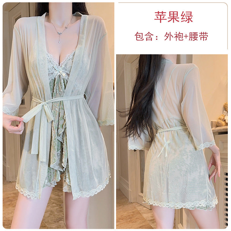 DZ Gorgeous Sexy Hot Backless Velvet Nightdress Passionate Temptation with Chest Pads Plus Size Homewear Set5913