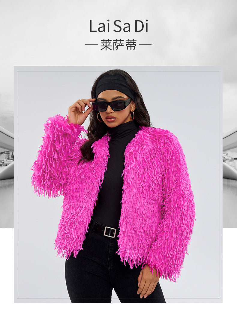 European and American Street Style Fur Coat Amazon Cross-Border Fur Jacket Solid Color Short Fur Coat