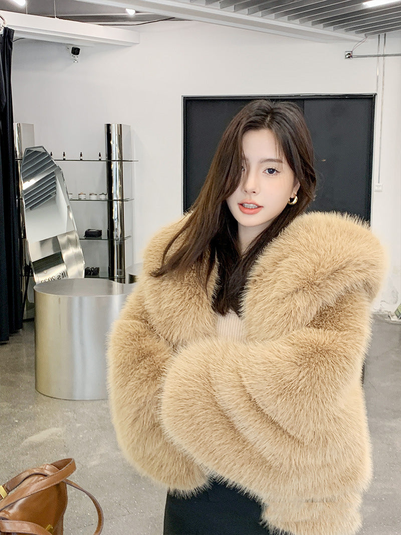 New fried street environmental protection fur fox hooded coat female Korean version of high sense.