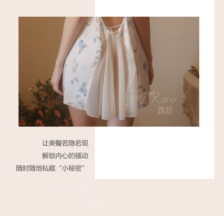 DZ Gorgeous Pure Desire Printed Satin Nightdress Passionate Hot Backless Sexy Open Front Plus Size Camisole Dress Set5140