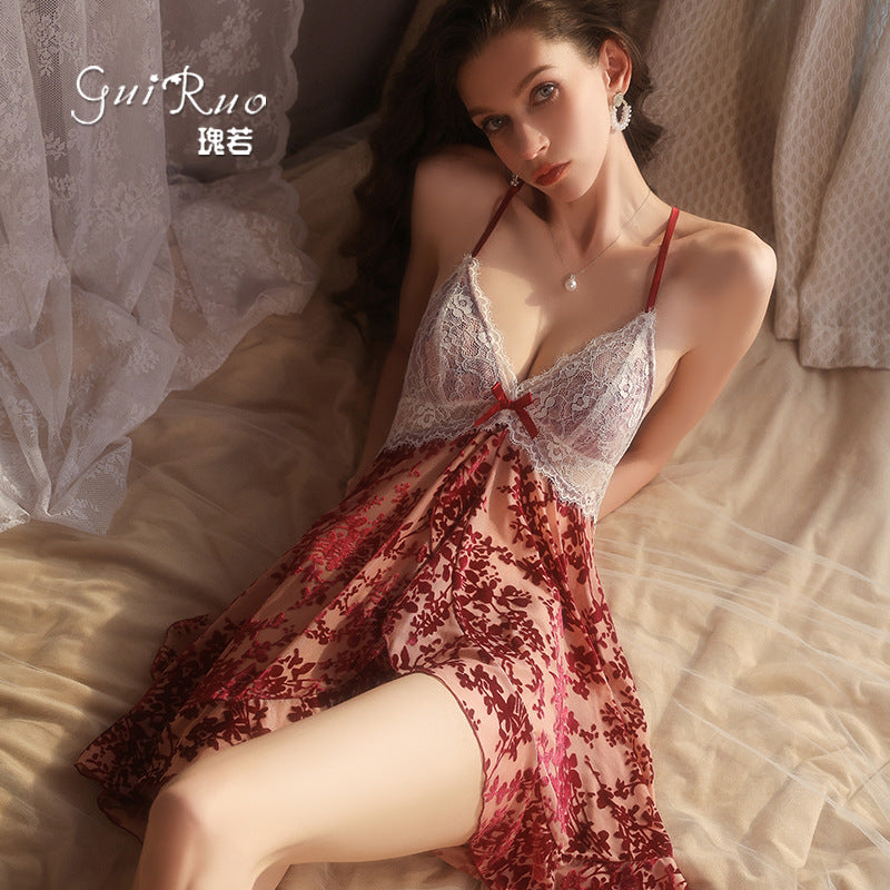 DZ Gorgeous Sexy Hot Backless Velvet Nightdress Passionate Temptation with Chest Pads Plus Size Homewear Set5913