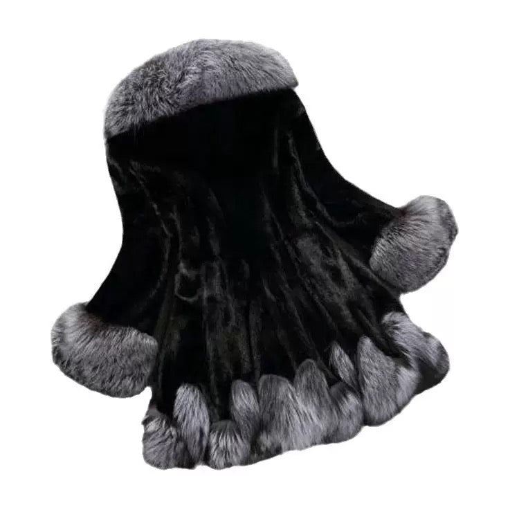 Large fur coat fox fur medium and long models with hats