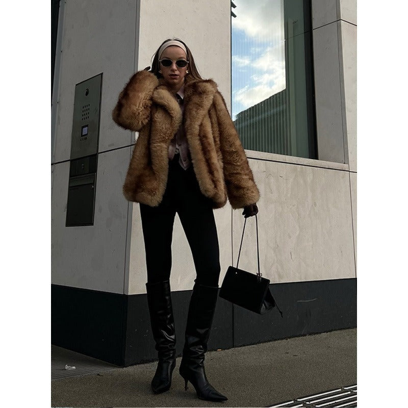 Women's Street Fashion European and American Style Autumn Winter New Fur Coat Short Women's Top Warm