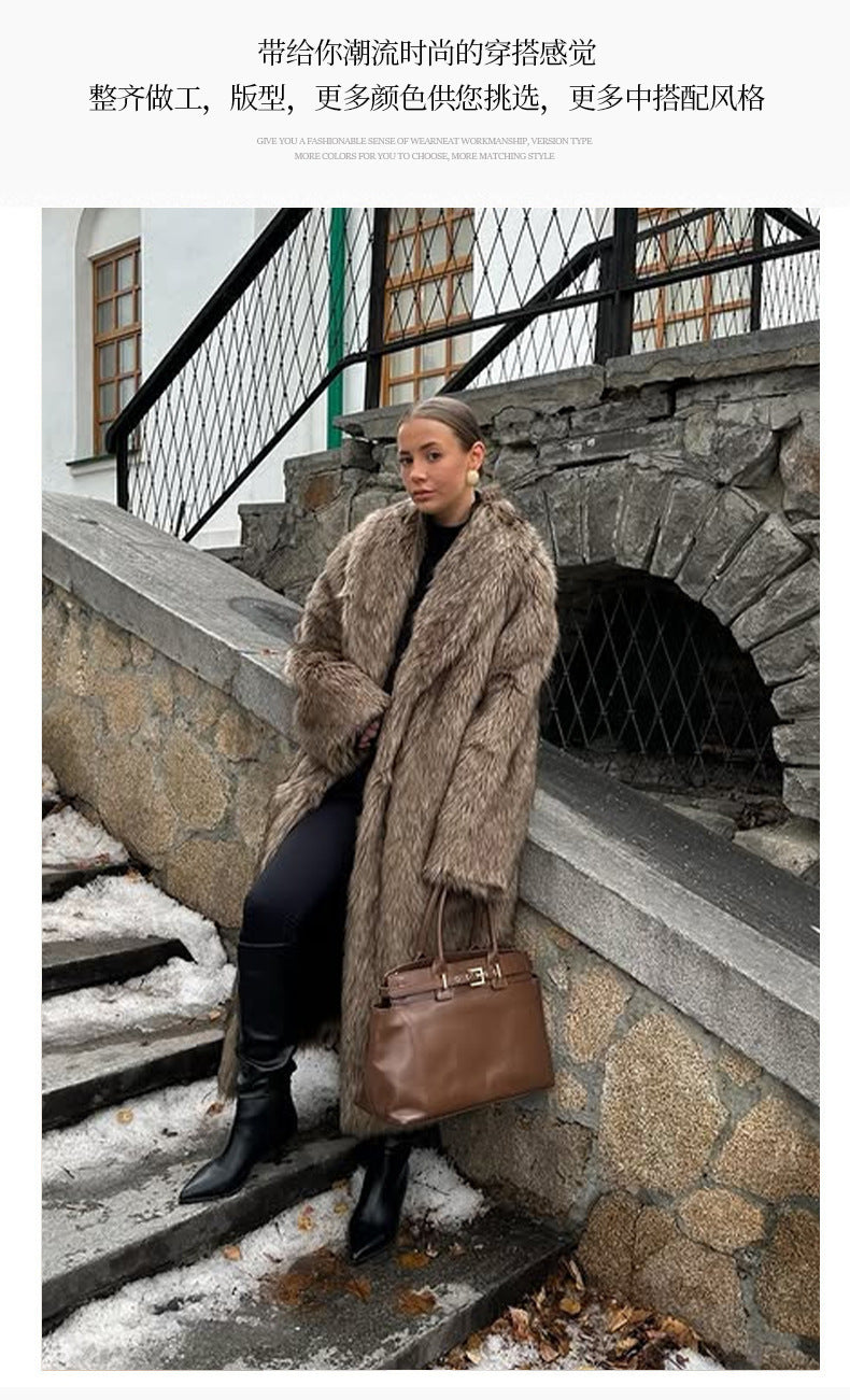 Apricot Red Long Coat New Fur Shearling Jacket Brown Coffee Color Thickened Winter Warm Outerwear Extra Long