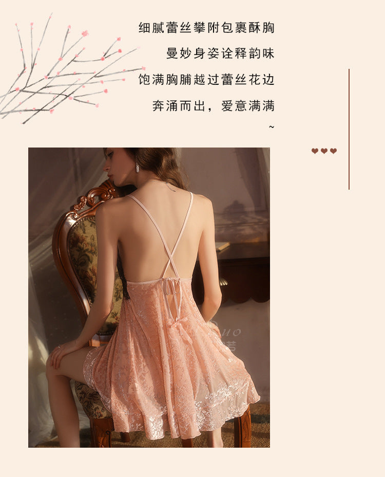 DZ Gorgeous Sexy Hot Backless Velvet Nightdress Passionate Temptation with Chest Pads Plus Size Homewear Set5913