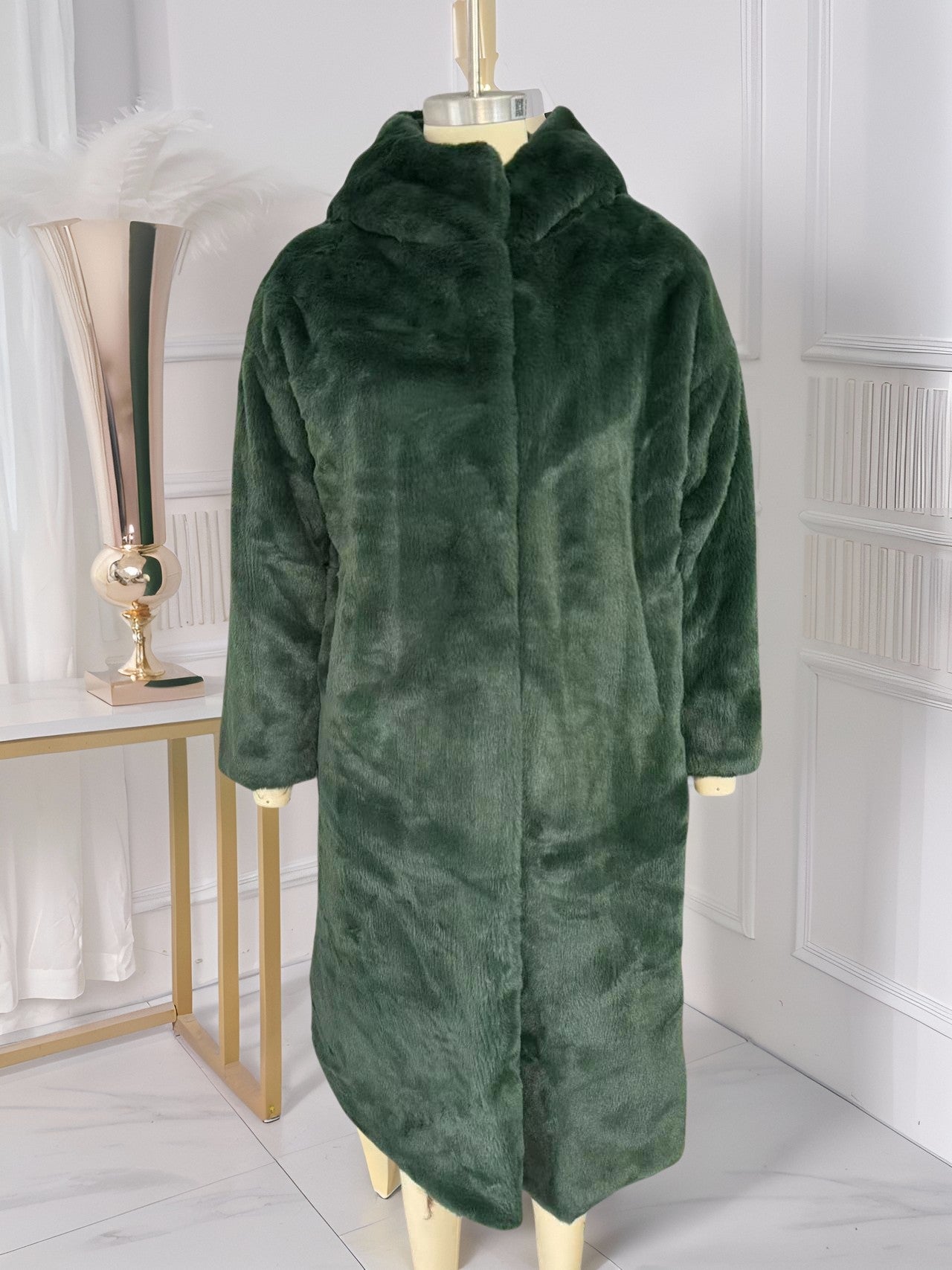 New Korean version of mink fur thick loose plush hooded long coat.