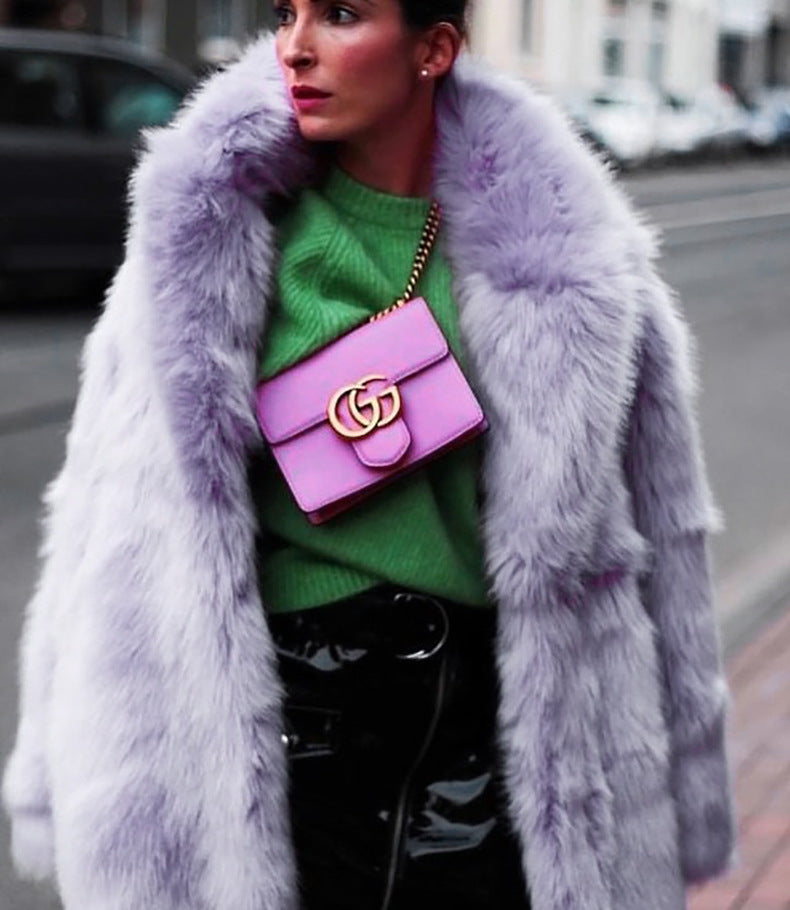 European Topeka long-haired coat Street hipster thick fur lapel coat in autumn and winter.