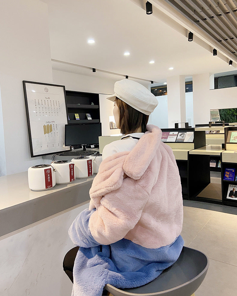 Loose mink fur stitching long coat Mao Mao suit collar women's coat