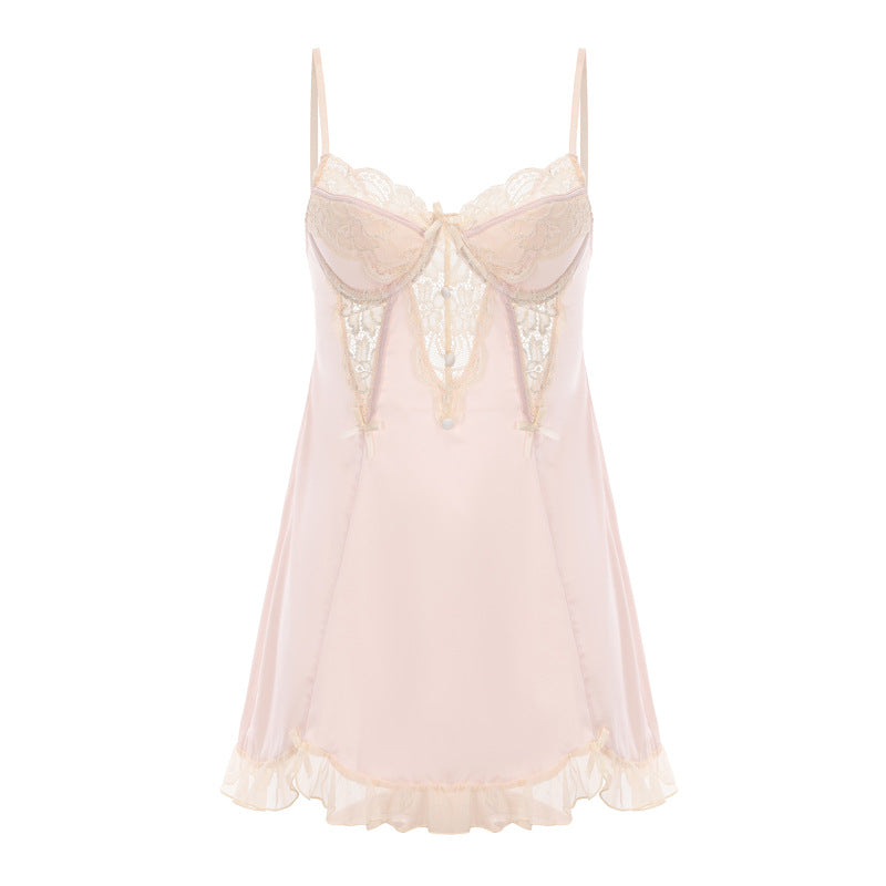 DZ Gorgeous Sexy Underwire Nightdress with Chest Pads, Comfortable Robe, Plus Size Pure Desire Homewear Set4240