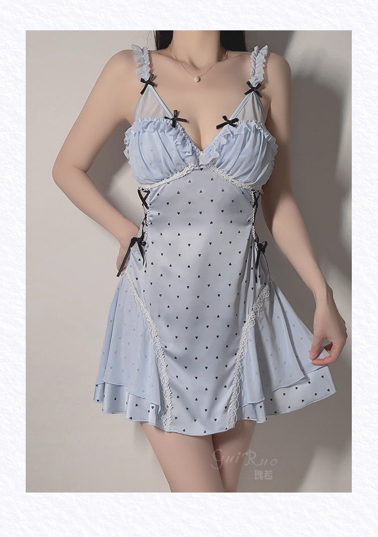 DZ Gorgeous Sexy Temptation Padded Bra Transparent Mesh Smooth Ice Silk Camisole Nightdress Deep V Suit P4848