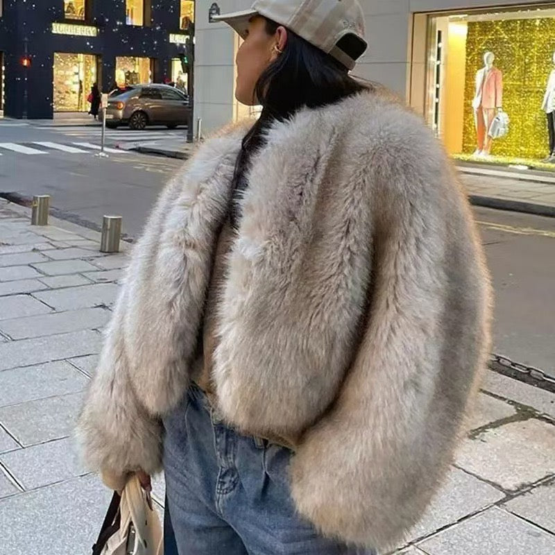 fur coat short Tokas fur women's casual European and American street style fox fur women's wear