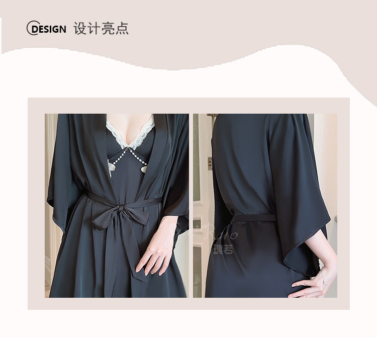 DZ Gorgeous Sexy Padded Nightdress Passionate Deep V Backless Light Luxury Satin Plus Size Nightdress and Robe Set A5271