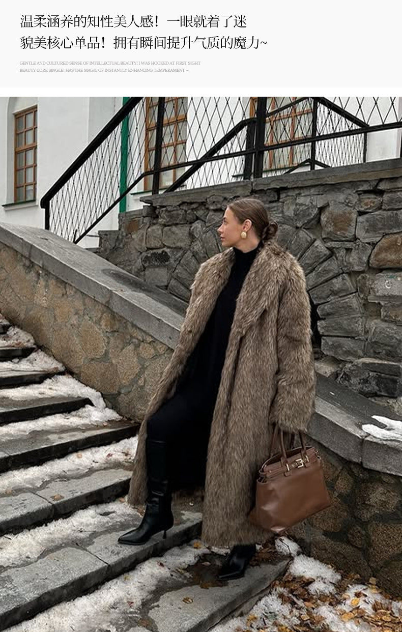 Apricot Red Long Coat New Fur Shearling Jacket Brown Coffee Color Thickened Winter Warm Outerwear Extra Long