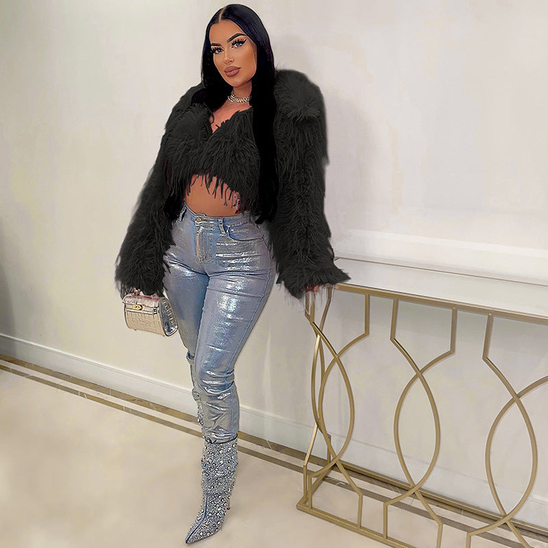 Autumn and winter new fur coat for women ins Internet Celebrity Style Unique Imitation Beach Wool Ultra Short Furry Top