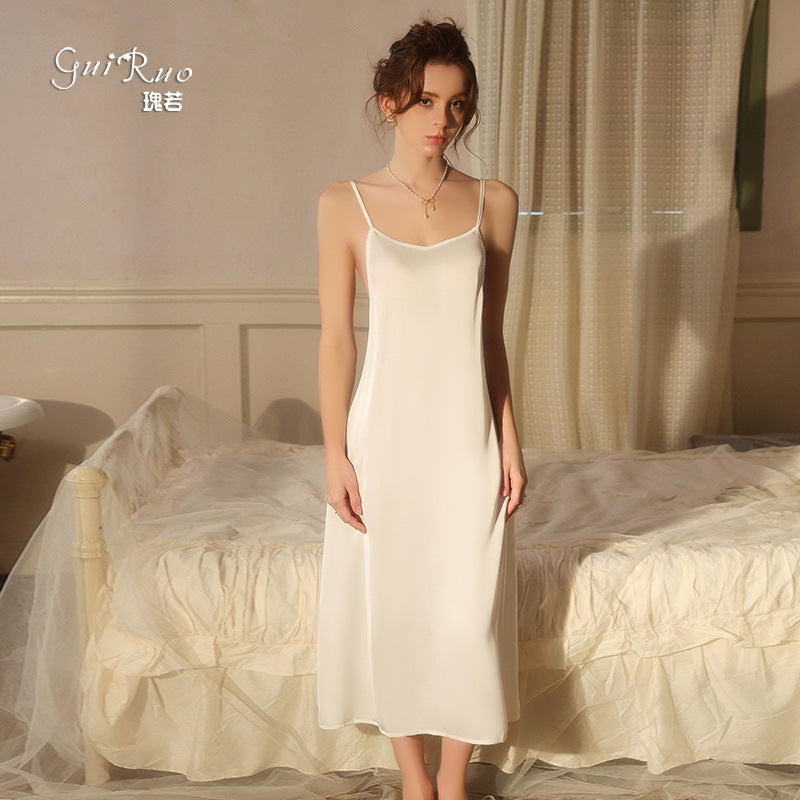 DZ Magnificent Pure Desire Backless V Lure Collar Ice Silk Camisole Nightdress Mesh Robe Women's Homewear Set5485