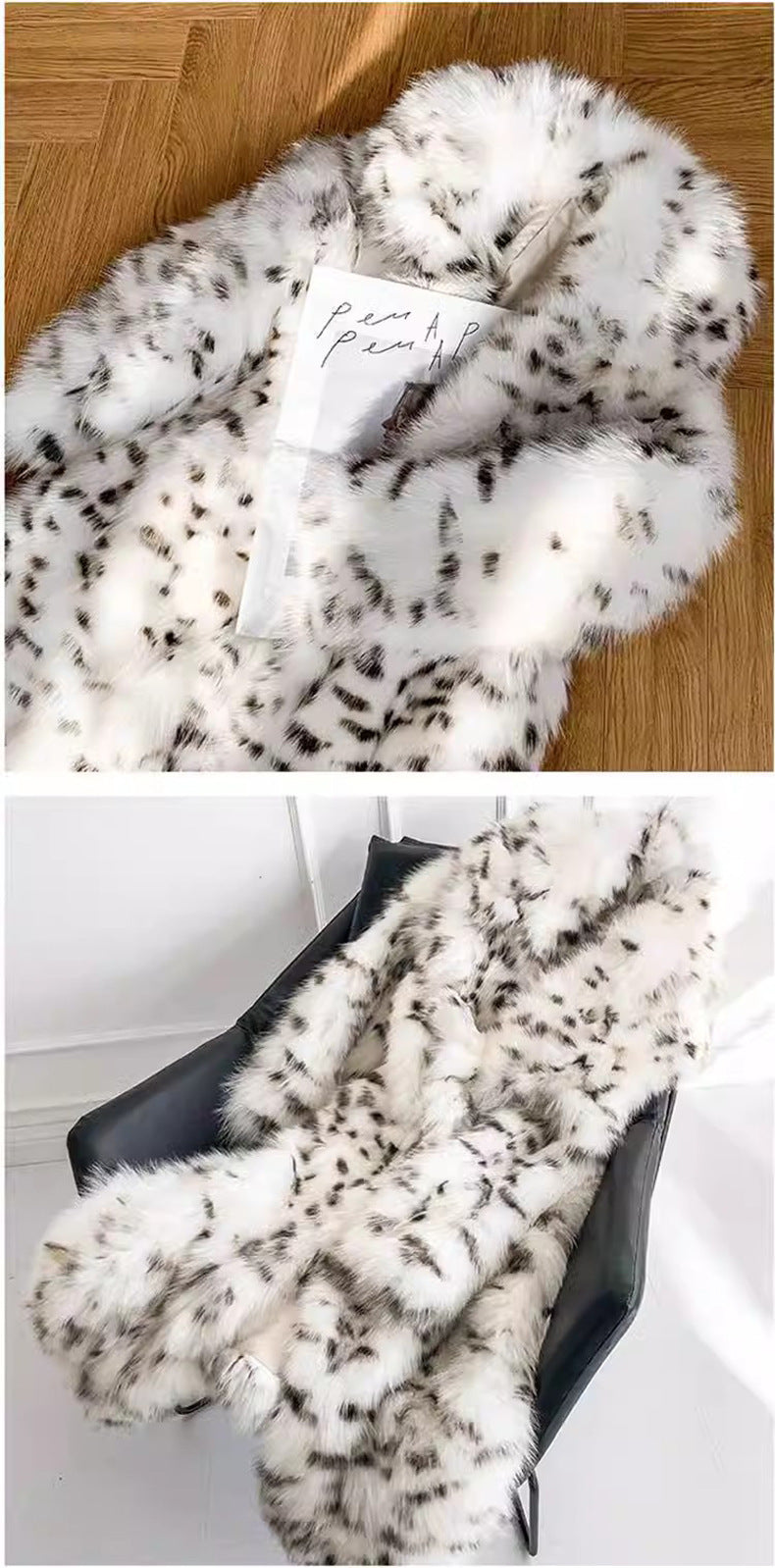 Winter Korean Style Leopard Print Shearling Coat for Women, Long Suit Collar Fox Fur Mink Coat