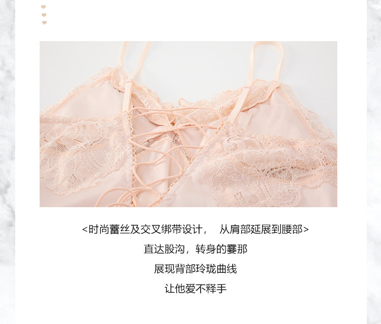 DZ Gorgeous Sexy Palace Style Padded Strap Nightdress Lace Robe Pure Desire Women's Homewear Set J2708