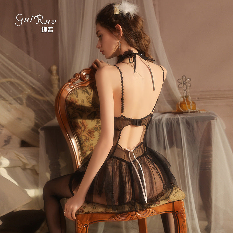 DZ Gorgeous Plus Size Sexy Lingerie with Underwire Bodysuit Pure Desire See-through Mesh Uniform Set A5051