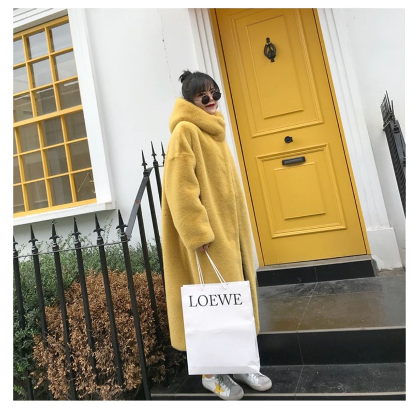 New Korean version of mink fur thick loose plush hooded long coat.