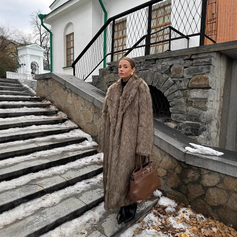 Apricot Red Long Coat New Fur Shearling Jacket Brown Coffee Color Thickened Winter Warm Outerwear Extra Long