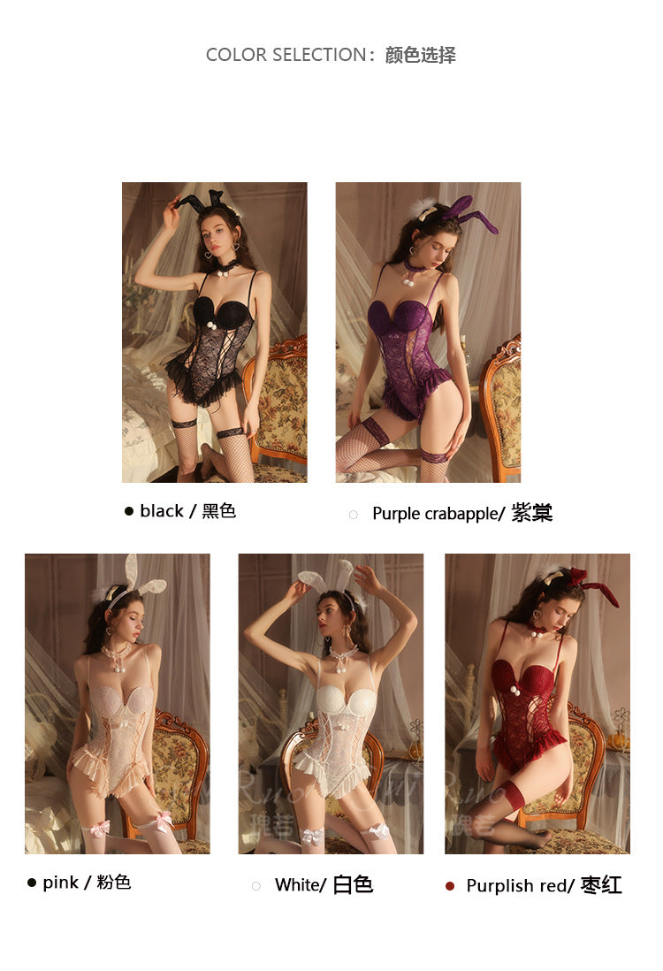 DZ Guiruo Brand Sexy Lingerie Hot Backless Pure Desire See-through Lace Padded Bodysuit Set G5379