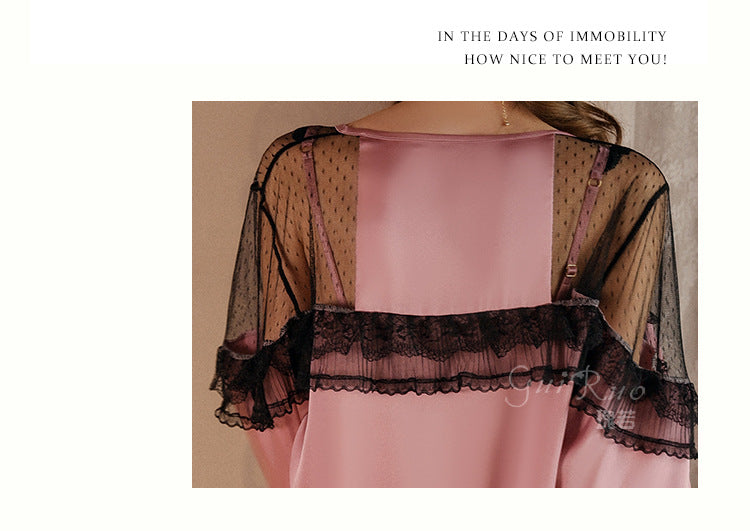 DZ Gorgeous Sexy Backless Temptation Nightdress with Chest Pads Pure Desire Lace Robe Plus Size Loungewear Set P4000