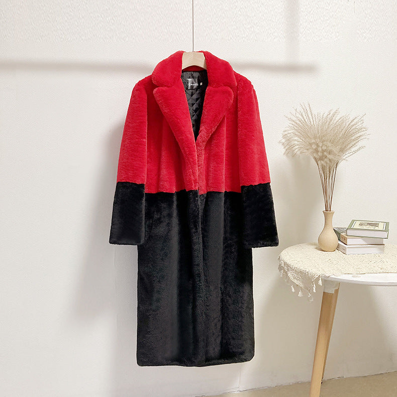 Loose mink fur stitching long coat Mao Mao suit collar women's coat