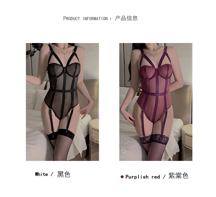 DZ Elegant Women's Lingerie Pure Desire Lazy See-through Mesh Sexy Underwire One-piece Uniform Set5420