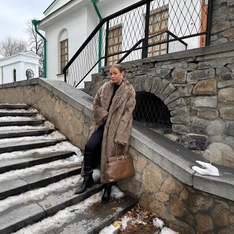 Apricot Red Long Coat New Fur Shearling Jacket Brown Coffee Color Thickened Winter Warm Outerwear Extra Long