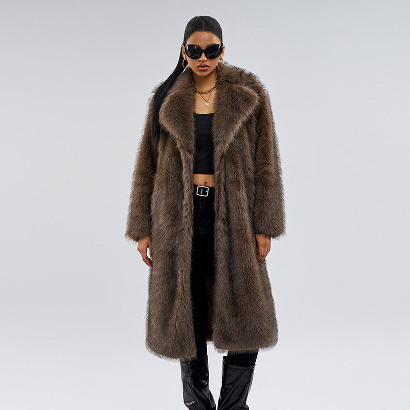 Cross-Border Source Autumn Winter New Fur Long Coat Fashionable Women's Casual Coat
