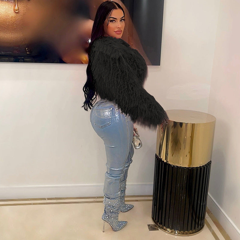 Autumn and winter new fur coat for women ins Internet Celebrity Style Unique Imitation Beach Wool Ultra Short Furry Top