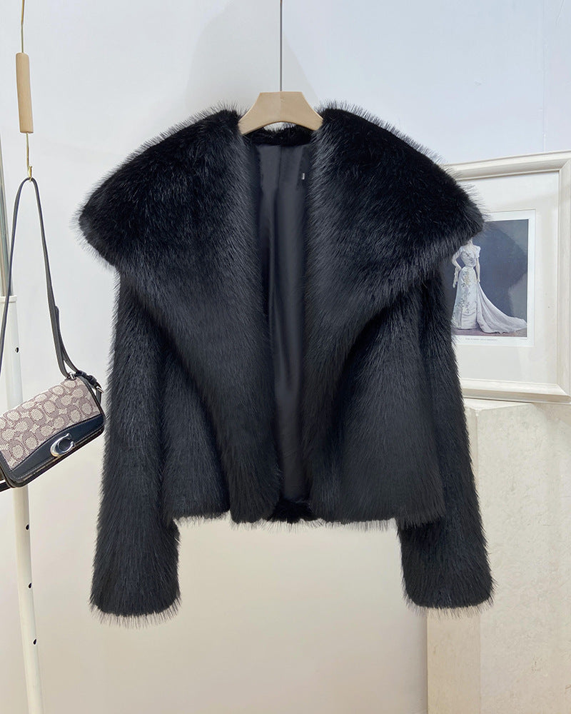 Fashionable Large Lapel Fur Coat for Women Elegant Socialite Long Sleeve Warm Overcoat Fur Top Wholesale