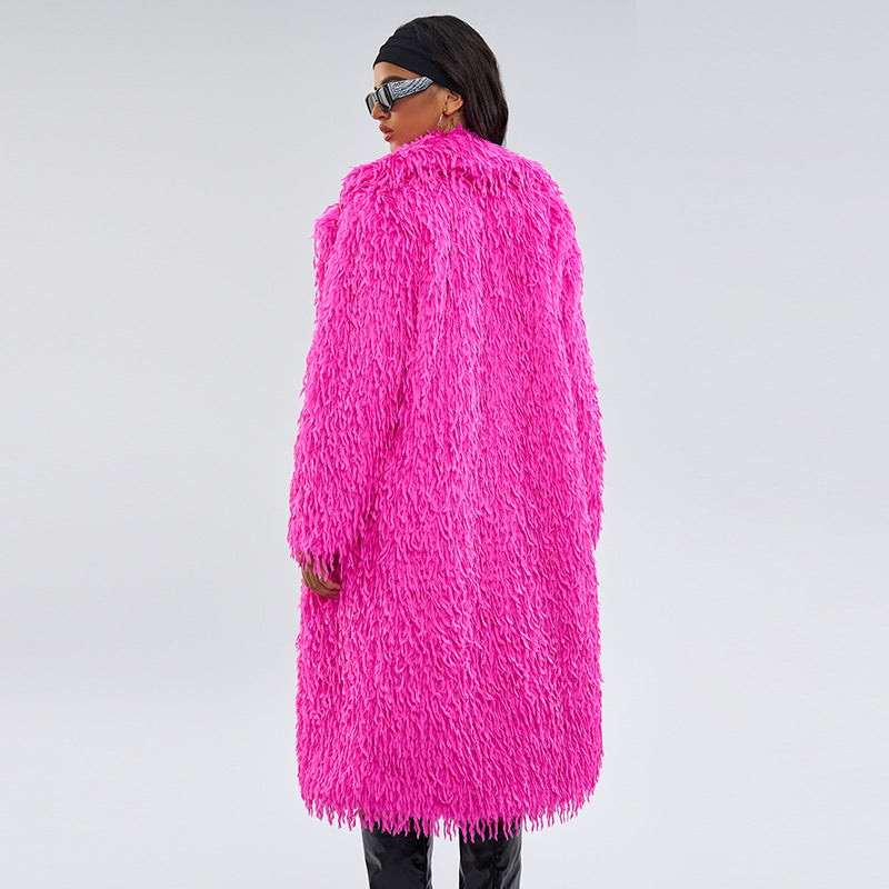 Cross-Border Foreign Trade European and American Fur Coat Warm Solid Color Fashionable Fur Extended Length Fur Coat Unique Overcoat