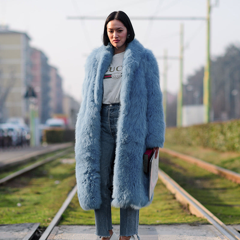 European Topeka long-haired coat Street hipster thick fur lapel coat in autumn and winter.