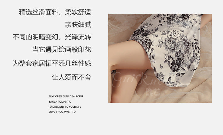 DZ Gorgeous Sweet Floral Sexy Nightdress Pure Desire with Chest Pads Sheer Lace Plus Size Nightgown Home Set4900