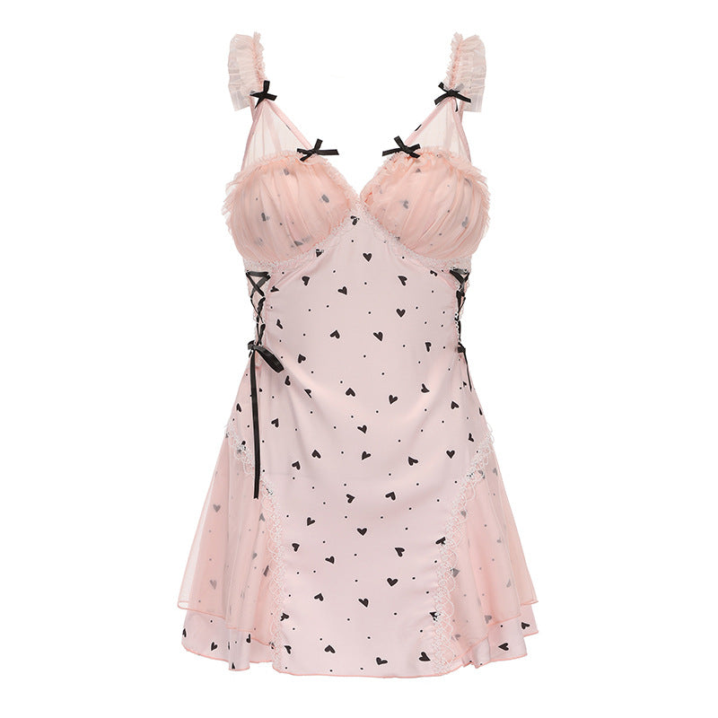 DZ Gorgeous Sexy Nightdress Pure Desire See-through Lace Hot Slim Fit with Chest Pads Plus Size Nightgown Home Set4902