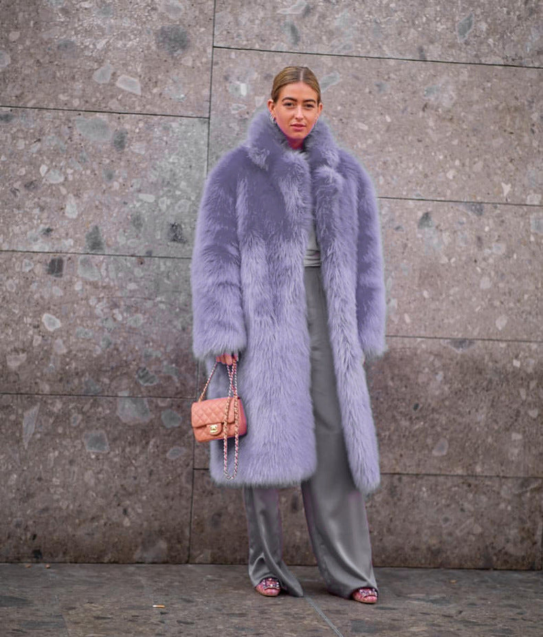 European Topeka long-haired coat Street hipster thick fur lapel coat in autumn and winter.