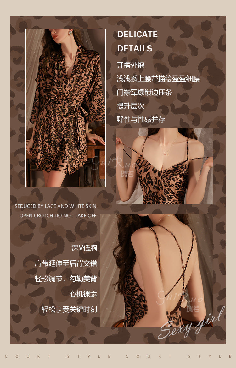 DZ Guiruo Brand Lingerie Hot Low-Cut Push-Up Women's Camisole Nightdress Deep V Homewear Robe Set4410