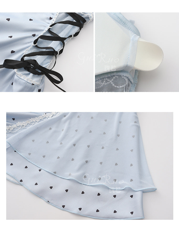 DZ Gorgeous Sexy Temptation Padded Bra Transparent Mesh Smooth Ice Silk Camisole Nightdress Deep V Suit P4848