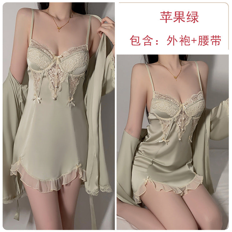 DZ Gorgeous Sexy Underwire Nightdress with Chest Pads, Comfortable Robe, Plus Size Pure Desire Homewear Set4240