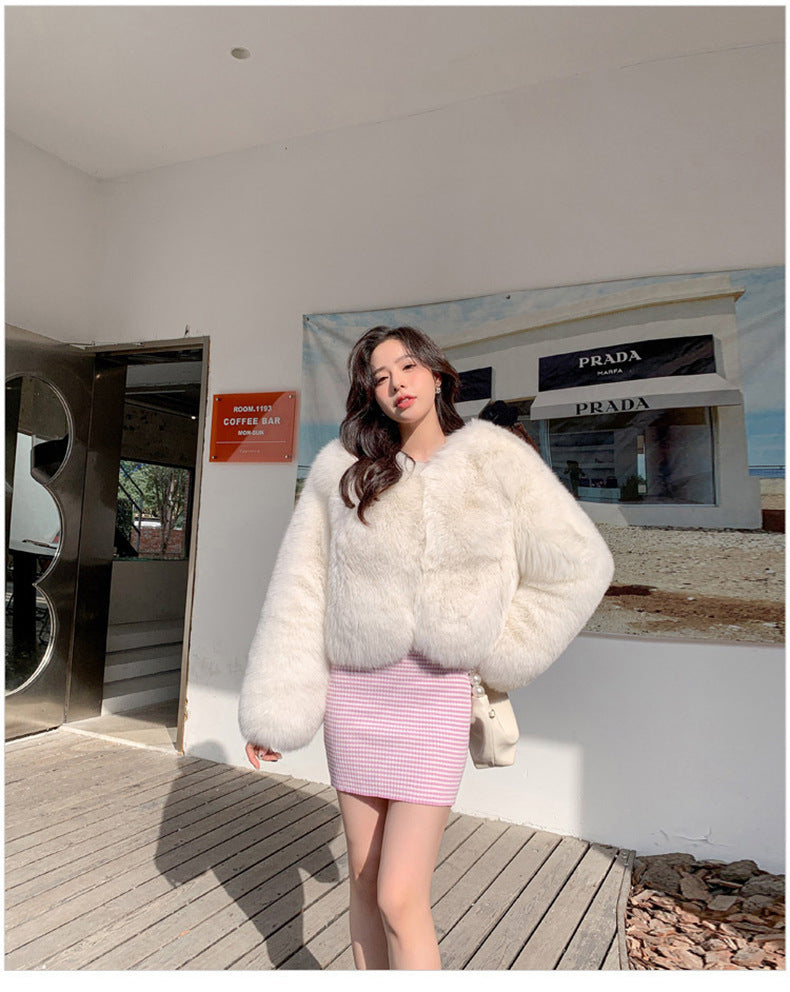 European Style Mink Fur Coat for Petite Women Eco-Friendly Fox Fur Short Fur Coat Fur Sweater