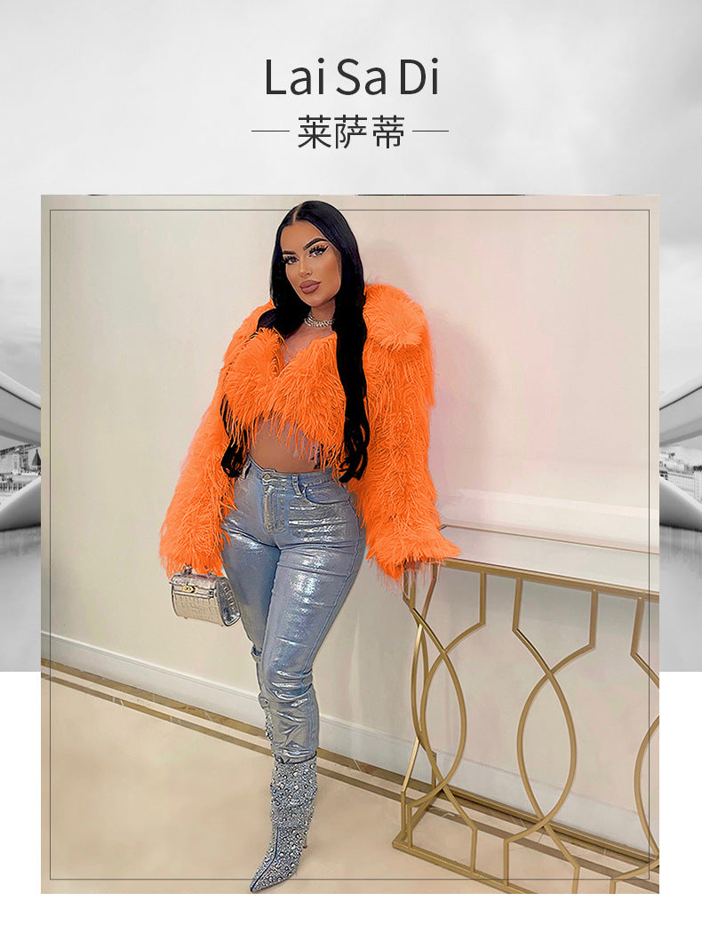 Autumn and winter new fur coat for women ins Internet Celebrity Style Unique Imitation Beach Wool Ultra Short Furry Top